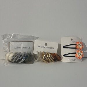 Fashion Earrings and Hair Clips Set - Gold, Silver, Cream, Orange